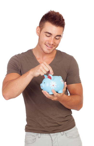 Young man with a money box - Foto, Imagen