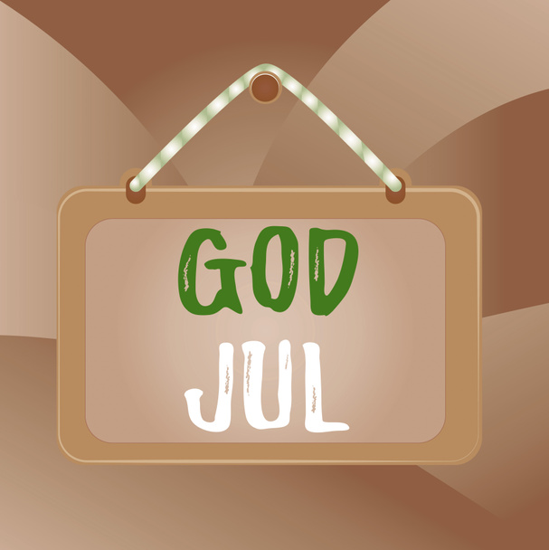 Handwriting text God Jul. Concept meaning Merry Christmas Greeting showing for new year happy holidays Board fixed nail frame string striped colored background rectangle panel. - Photo, Image