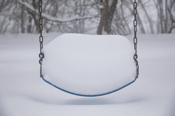 Equipo de juegos enterrado en la nieve durante una ventisca que dejó más de tres pies de nieve en el estado de Nueva York
.  - Foto, imagen