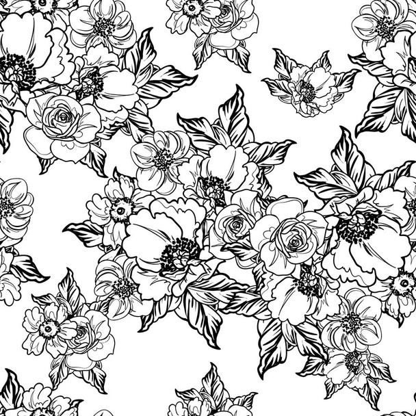 Seamless monochrome vintage style flowers pattern - Vektor, kép