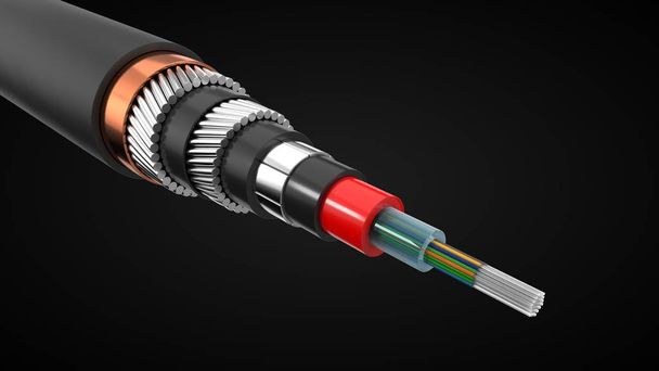 inter continental internet cable cut off. underwater cable showing inside. 3d illustration - Zdjęcie, obraz