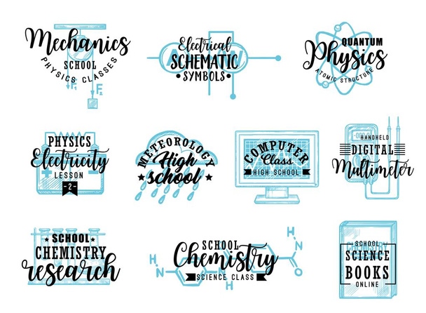 Research , science subjects lettering icons - Vector, Image