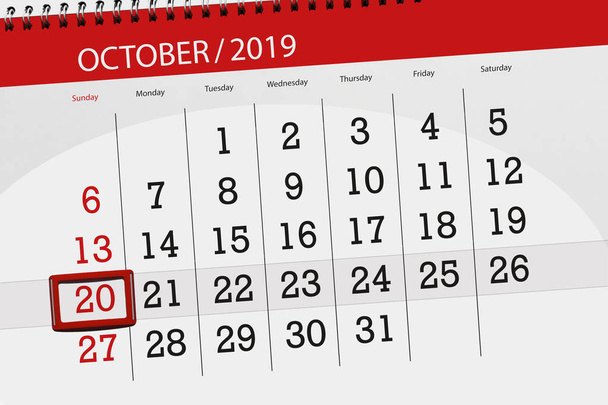 Calendar planner for the month october 2019, deadline day, 20, s - Photo, Image