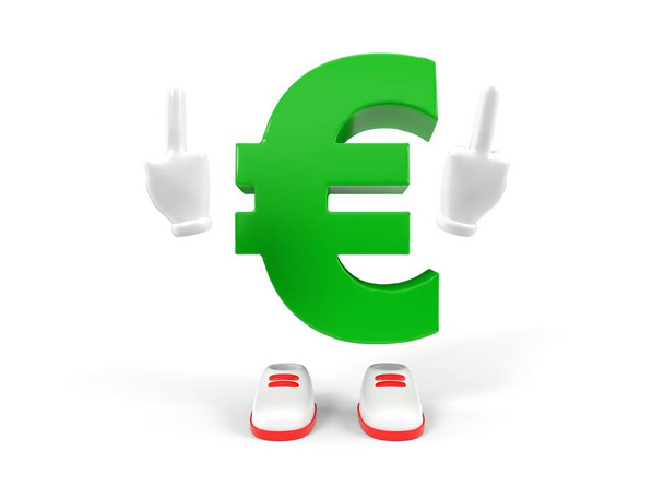 euro currency character showing middle finger on white background. 3d illustration - Photo, Image