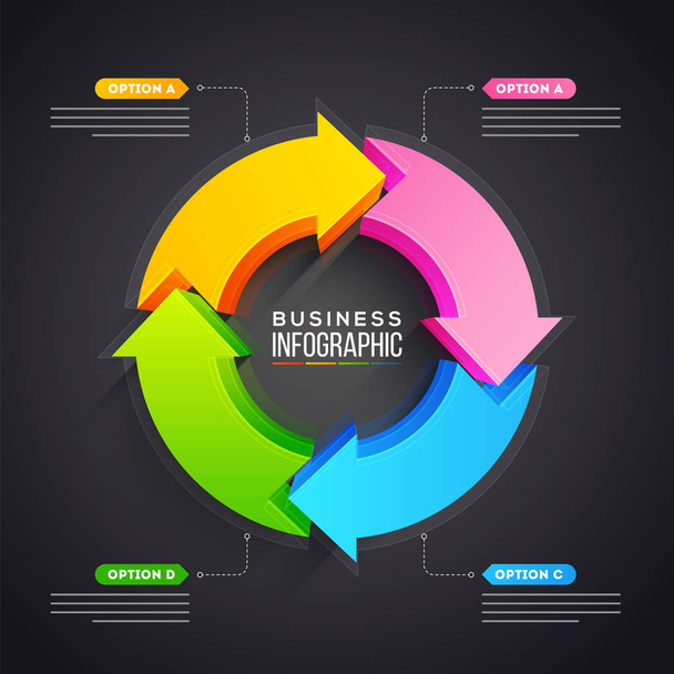 3D pie chart with four arrow step for Business Infographics pres - Vetor, Imagem