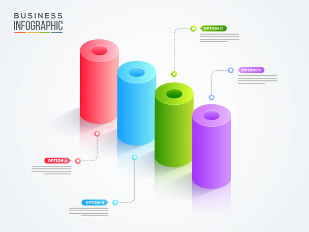 3D colorful column infographic chart with four option on white b - Vetor, Imagem