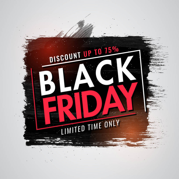 Typography of Black Friday with 75% discount offer on black brus - Vetor, Imagem
