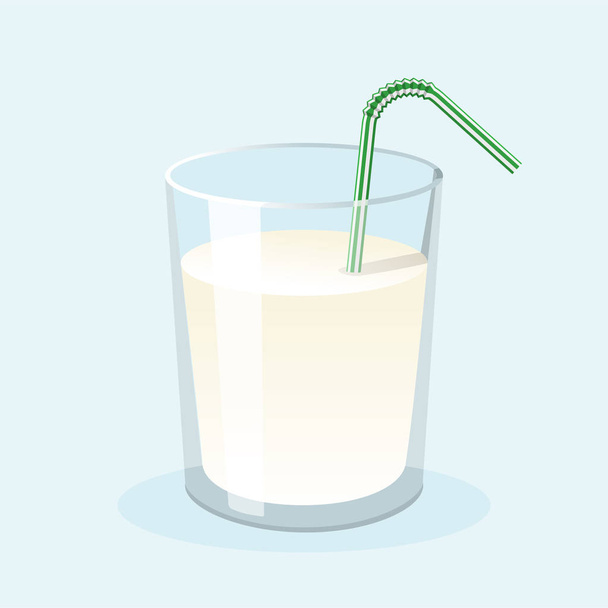 Glas frische Milch mit Trinkhalm. flache Vektorabbildung - Vektor, Bild