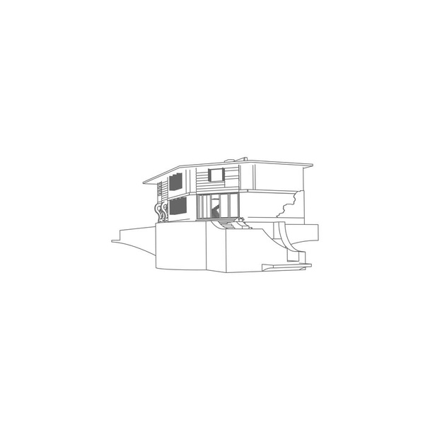 Maison bâtiment architecture concept illustration. Blueprint ou style Wire-frame. architecture moderne extérieure. architecture résumé
. - Vecteur, image