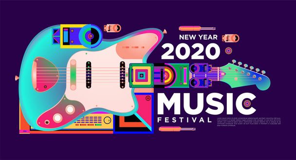 Festival de Música Diseño de Ilustración para 2020 Fiesta y Evento de Año Nuevo. Vector Ilustración Collage del Festival de Música Fondo y Fondo de Pantalla
 - Vector, imagen