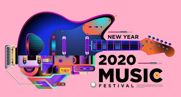 Festival de Música Diseño de Ilustración para 2020 Fiesta y Evento de Año Nuevo. Vector Ilustración Collage del Festival de Música Fondo y Fondo de Pantalla
 - Vector, imagen