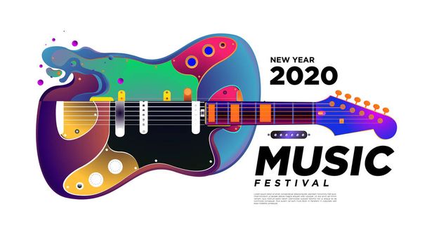 Muziek festival illustratie ontwerp voor 2020 Nieuwjaar feest en evenement. Vector illustratie collage van muziek festival achtergrond en behang - Vector, afbeelding