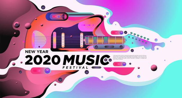 Zenei fesztivál illusztráció Design for 2020 új év party és rendezvény. Vector illusztráció kollázs zenei fesztivál háttér és háttérkép - Vektor, kép