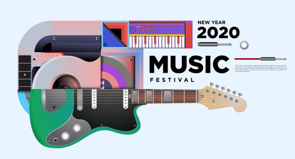 Design de Ilustrações do Festival de Música para Festa de Ano Novo e Evento 2020. Vector ilustração colagem de fundo Festival de Música e papel de parede
 - Vetor, Imagem
