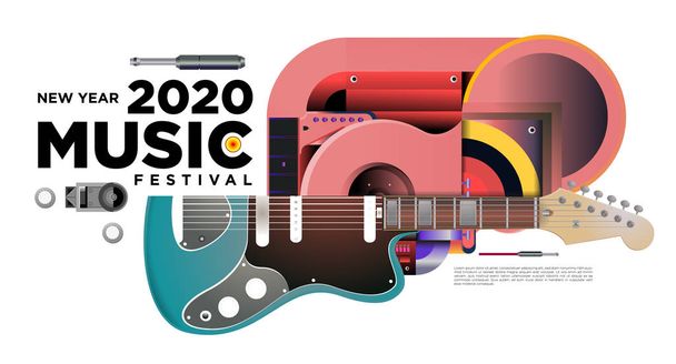 Μουσικό φεστιβάλ εικονογράφηση για 2020 νέο έτος κόμμα και εκδήλωση. Διάνυσμα απεικόνιση κολάζ του φεστιβάλ μουσικής φόντο και ταπετσαρία - Διάνυσμα, εικόνα