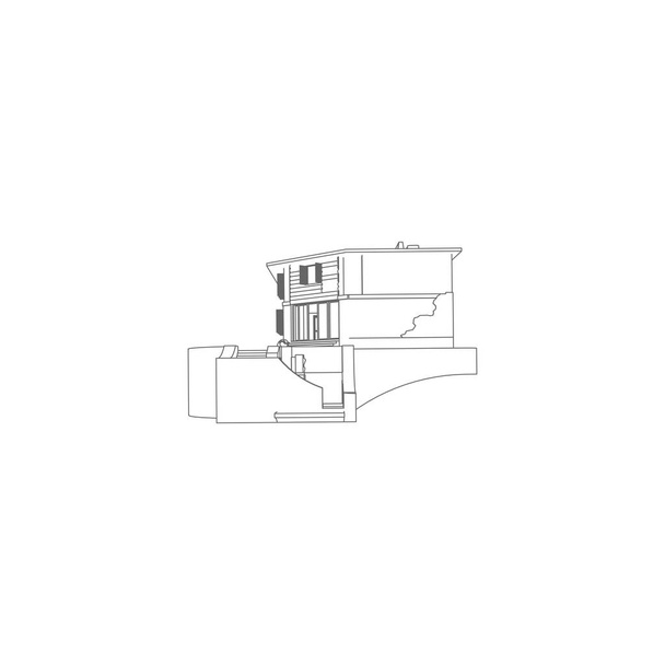 住宅建築建築コンセプトイラスト。ブループリントまたはワイヤフレームスタイル。近代的な建築の外観。アーキテクチャの抽象. - ベクター画像