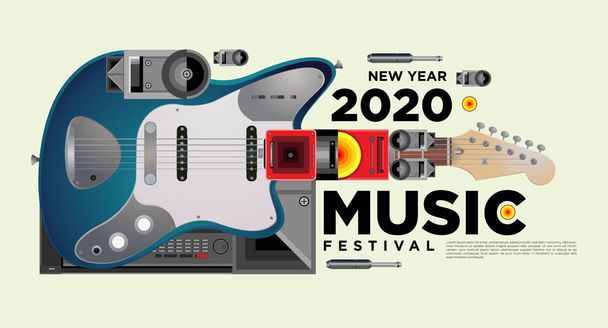 Muziek festival illustratie ontwerp voor 2020 Nieuwjaar feest en evenement. Vector illustratie collage van muziek festival achtergrond en behang - Vector, afbeelding