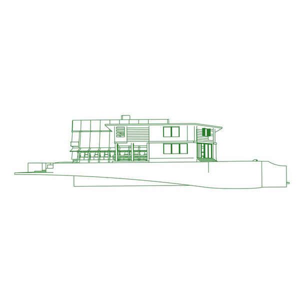House building architecture concept illustration. Blueprint or Wire-frame style. modern architecture exterior. architecture abstract. - Vector, Image