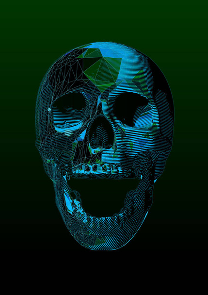 Engraving low poly skull vector illustration isolated on dark gr - Vector, imagen