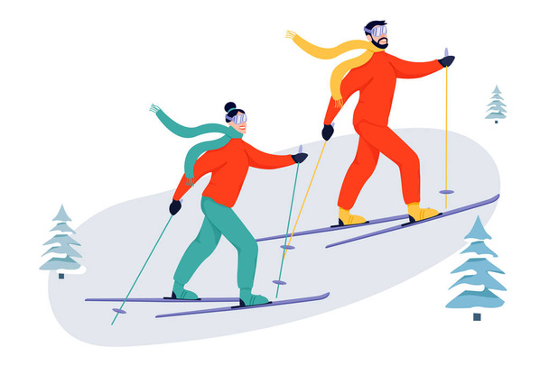 Ilustración de la actividad deportiva con esquiadores
. - Vector, imagen