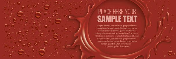 dark red splash with many drops and place for text - Vector, afbeelding