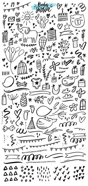 Baby doccia partito doodle schizzi collezione interessante citazione inchiostro
 - Vettoriali, immagini
