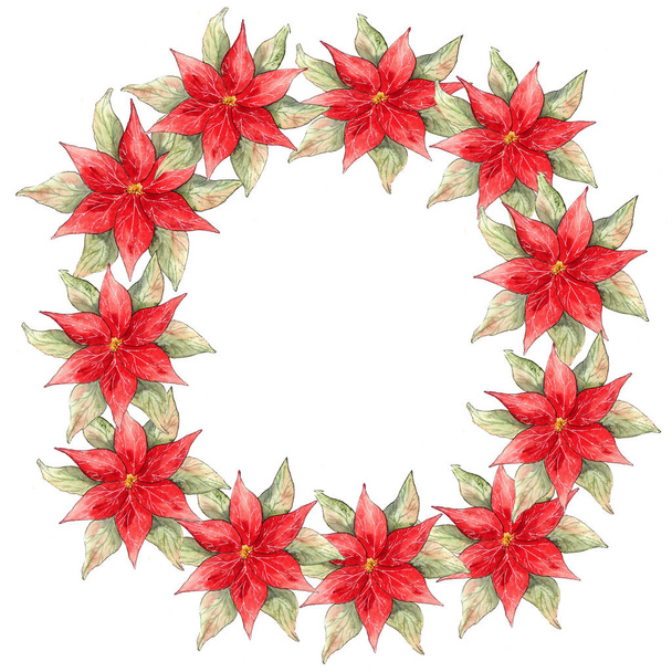 Merry Christmas and Happy New Year Card. Christmas pattern poinsettia. - Foto, Imagen