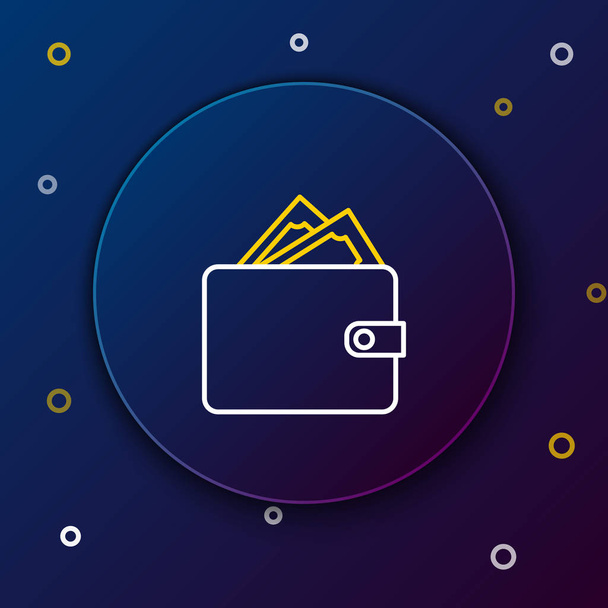 White and yellow line Wallet with stacks paper money cash icon isolated on dark blue background. Purse icon. Cash savings symbol. Colorful outline concept. Vector Illustration - Vector, Image