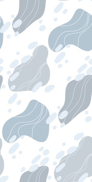 abstrakte moderne nahtlose Muster mit Farbklecksen und wellenförmigen Linien und Punkten auf weißem Hintergrund. flacher Vektorhintergrund - Vektor, Bild