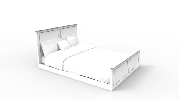 Renderowanie 3D łóżko izolowane w białym tle Studio - Zdjęcie, obraz