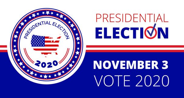 Президентские выборы в США в 2020 году 3 ноября. Концептуальный вектор политического мероприятия
. - Вектор,изображение