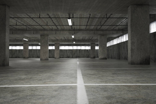 Empty underground parking. 3d render - Photo, Image
