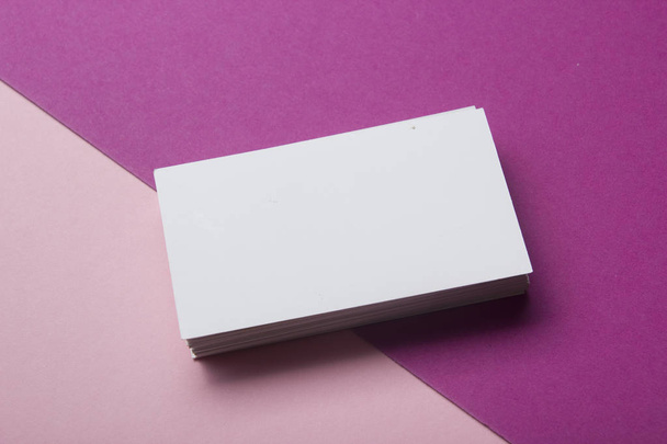 Business cards blank. Mockup on color background. Flat Lay. copy space for text - Foto, Imagem
