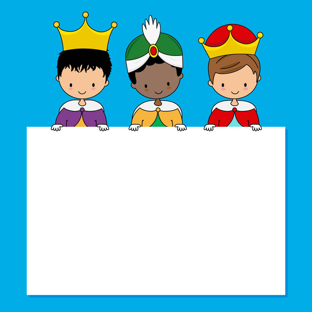 Letter Three Wise Men. Children dressed as kings and space for text - Vector, Image