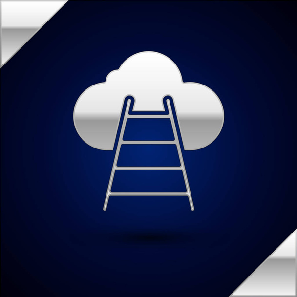 Stříbrný žebřík vedoucí k ikoně mraku izolované na tmavém modrém pozadí. Schody vedou k mraku. Vektorová ilustrace - Vektor, obrázek