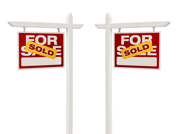 Paar zu verkaufen Immobilien Zeichen, Clipping Pfad - Foto, Bild