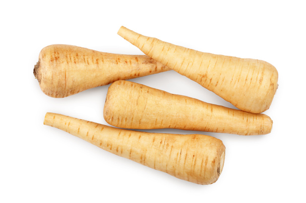 Parsnip root isolated on white background closeup. Top view. Flat lay. - Photo, Image