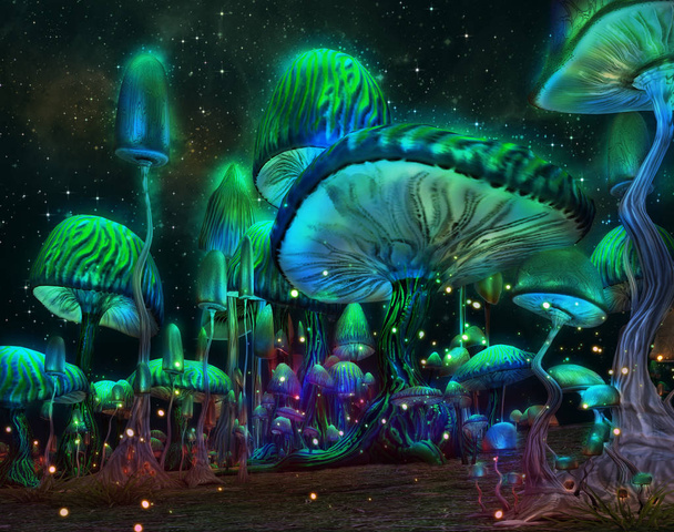  Luminous Mushrooms, 3d cg - Photo, Image
