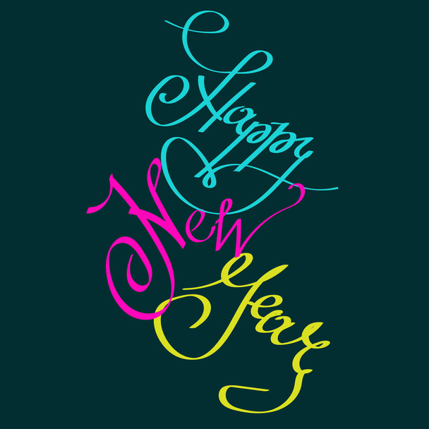 Feliz Año Nuevo tarjeta de felicitación con letras caligrafía frase de color
 - Vector, Imagen