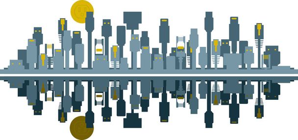 Bağlı Şehir Skyline Kavram Vektörü - Vektör, Görsel