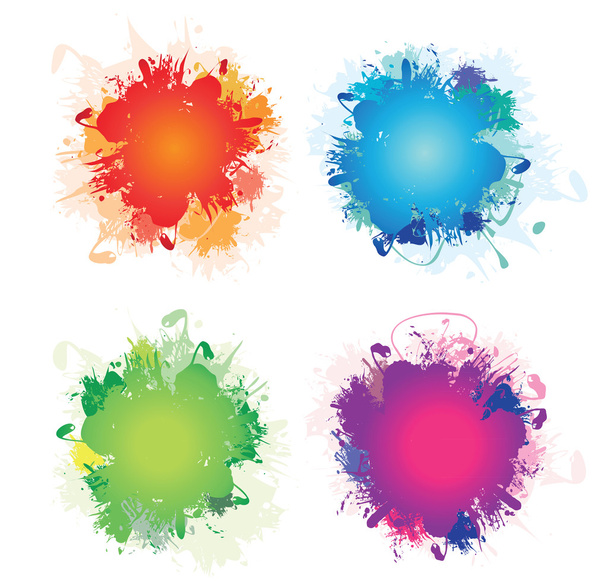 Egy sor négy színes tinta fröccsenése - Vektor, kép