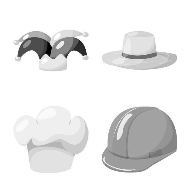 Vector illustration of hat and helmet icon. Set of hat and profession stock vector illustration. - Vector, afbeelding