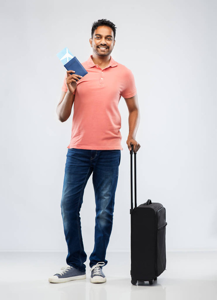 indian man with travel bag passport and air ticket - Photo, Image