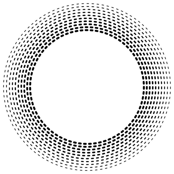 Gebotste lijnen concentrische, radiale cirkels. Periodieke, gesegmenteerde lijn - Vector, afbeelding