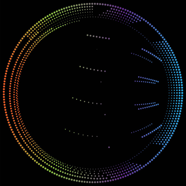 radiales Element mit zufälligen Punkten, Kreisen, Ringen als Teilchen. di - Vektor, Bild