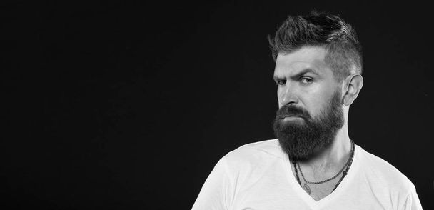 Barber tips maintain beard. Styling and trimming beard care. Bearded confident hipster. Beard fashion and barber concept. Man handsome hipster stylish beard and mustache. Beauty and masculinity - Foto, afbeelding