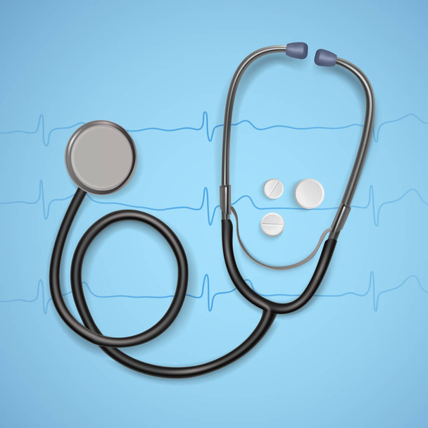 Realistic Medical stethoscope. background with stethoscope medical equipment, Health care concept. Vector art. - Vector, Image
