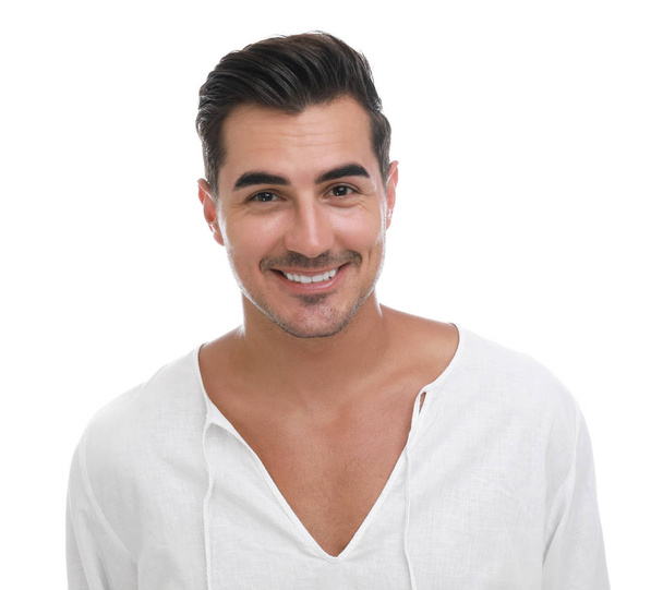 Portrait of handsome young man on white background - Foto, Imagem