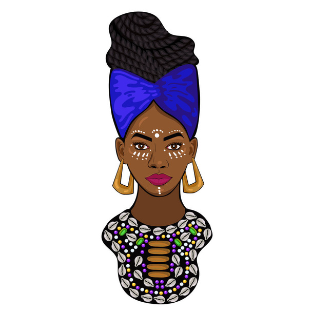 Portrait of an African princess Isolated on a white background. Vector graphics - Vector, Image