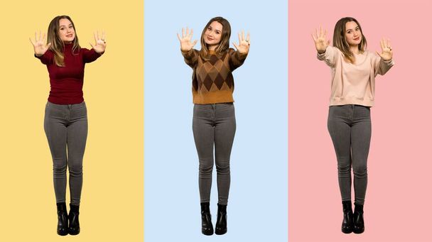Набір жінок, що рахують дев'ять пальцями
 - Фото, зображення